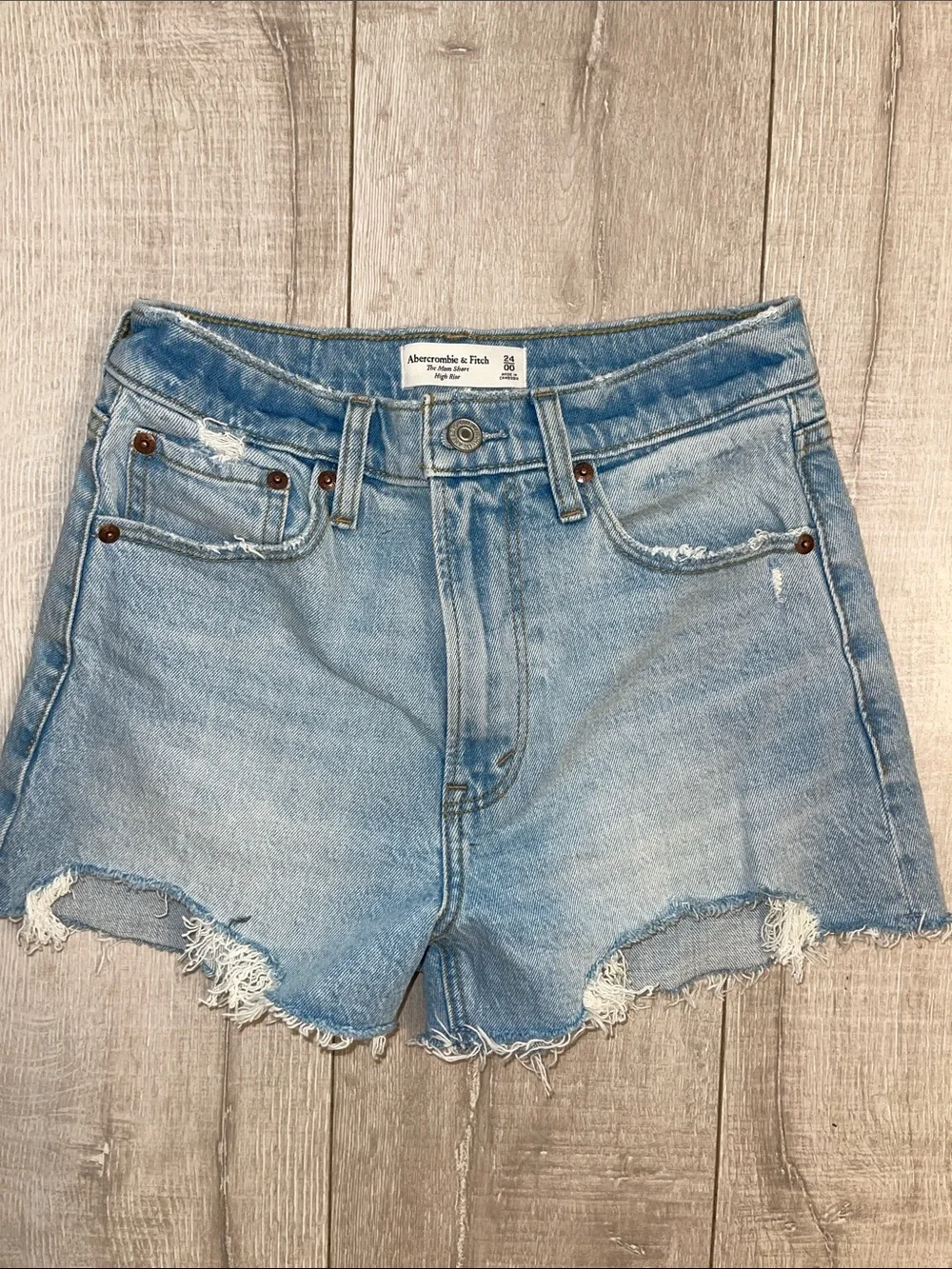 Abercrombie & Fitch Light Blue High-Rise Denim Cutoff Shorts ‘The Mom Short’ 24